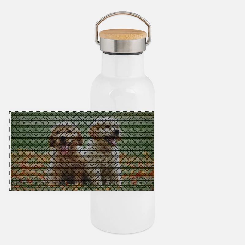 Two Labrador Retriever puppies with triangle pattern Panoramic Thermal Bottle with Bamboo Lid