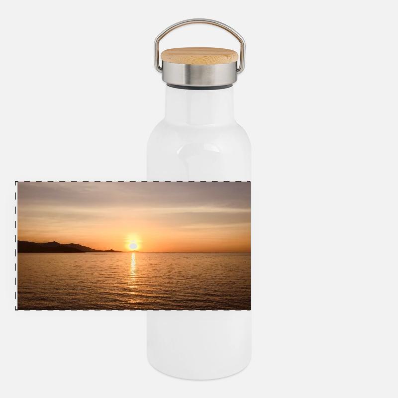 Coucher de soleil Gourde isotherme avec bouchon en bambou