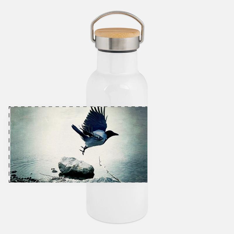Krähenflug Panorama Thermosflasche mit Bambusdeckel