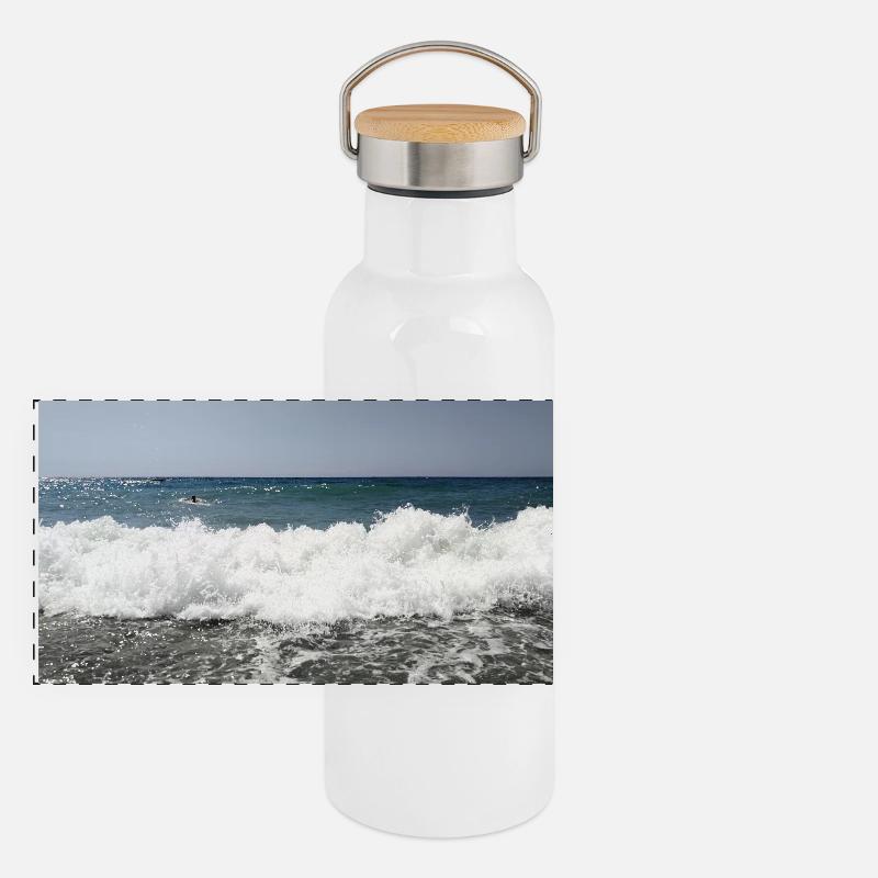 Sea Foam Wave Panorama Thermosflasche mit Bambusdeckel