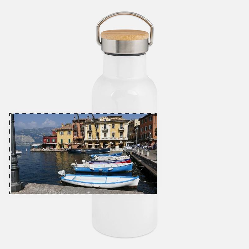 Malcesine on Lake Garda Panoramic Thermal Bottle with Bamboo Lid