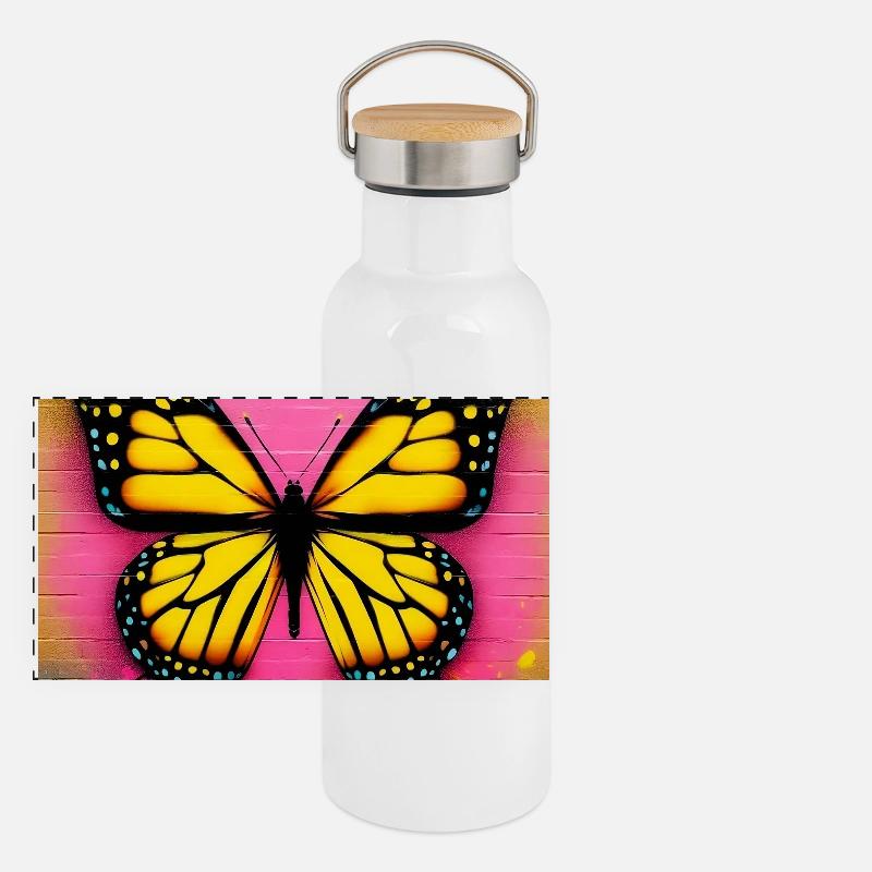 Schmetterling Panorama Thermosflasche mit Bambusdeckel