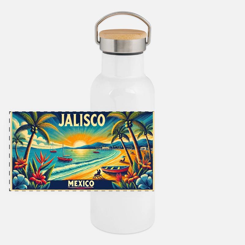 Design de palmier de plage Jalisco Mexico Gourde isotherme avec bouchon en bambou