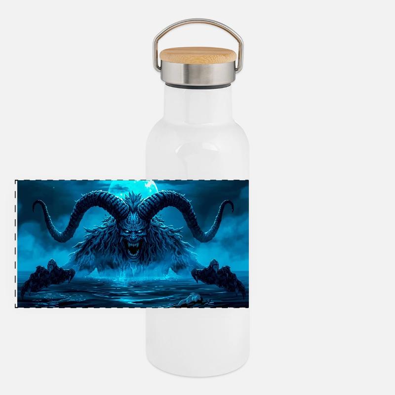 Beowulf Grendels Mutter erhebt sich aus dem Dunklen See Panorama Thermosflasche mit Bambusdeckel