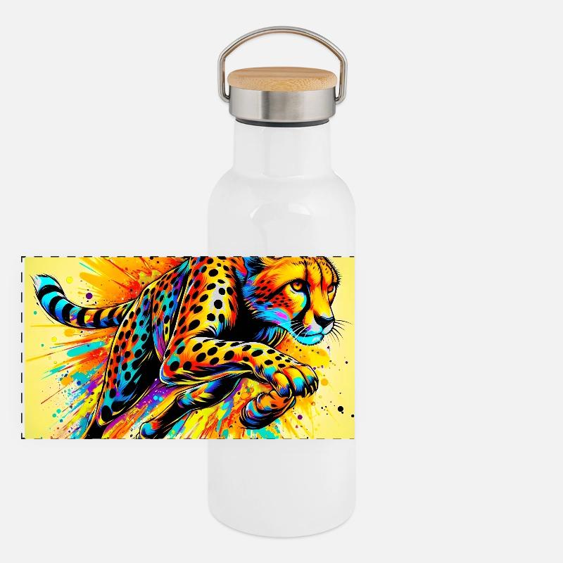 Gepard - Panorama Thermosflasche mit Bambusdeckel - Weiß