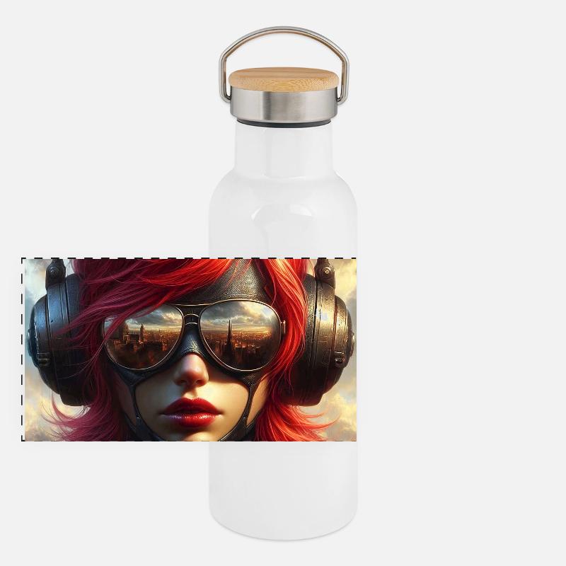 Red-haired aviator Panoramic Thermal Bottle with Bamboo Lid