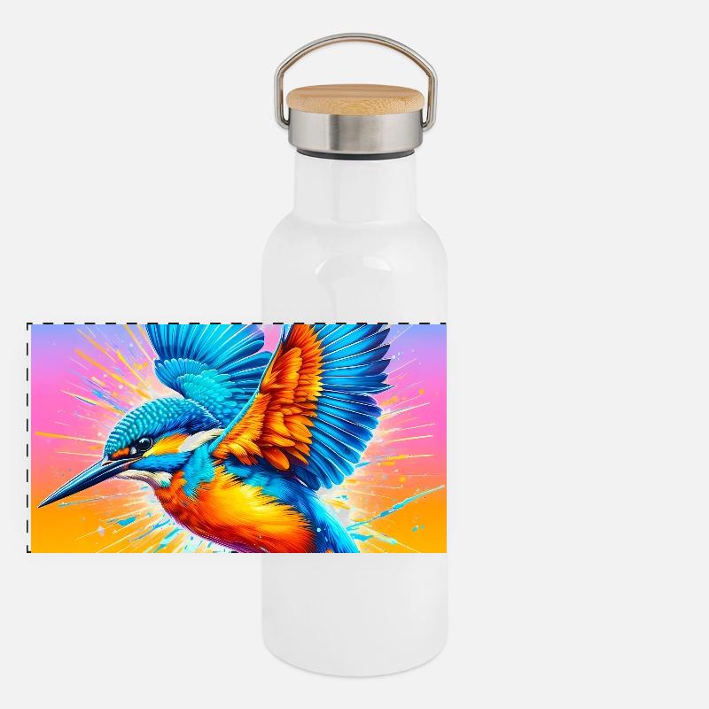 Eisvogel Panorama Thermosflasche mit Bambusdeckel