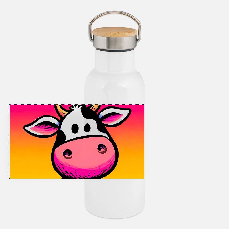 Kuh Panorama Thermosflasche mit Bambusdeckel