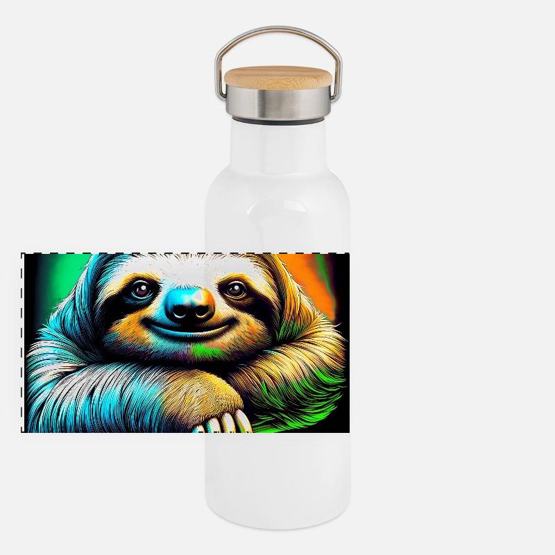 Faultier Panorama Thermosflasche mit Bambusdeckel
