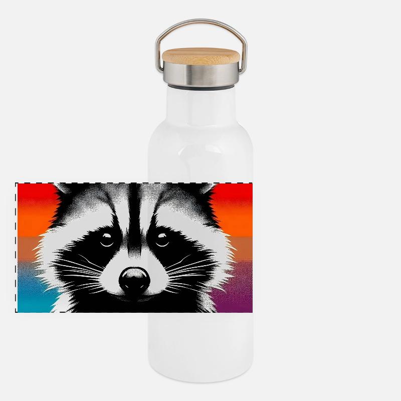 Waschbär Panorama Thermosflasche mit Bambusdeckel