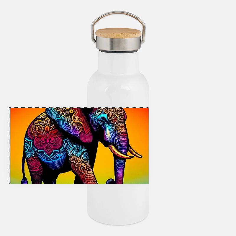 Elefant Panorama Thermosflasche mit Bambusdeckel