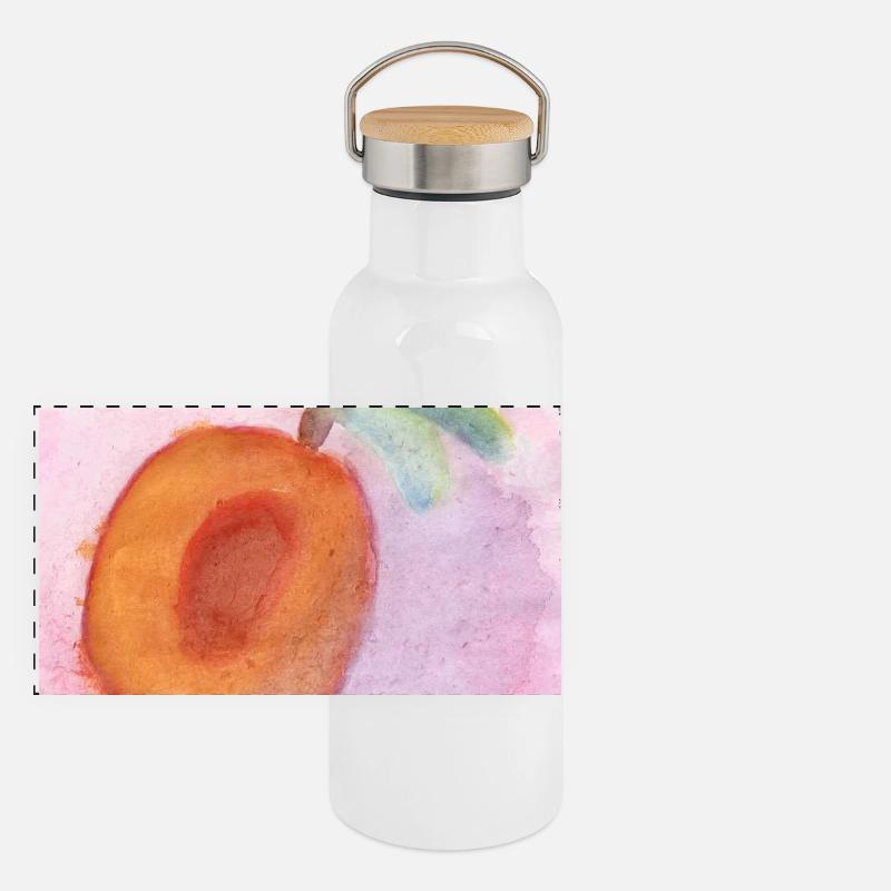 Pfirsisch_Wasserfarben - Panorama Thermosflasche mit Bambusdeckel - Weiß