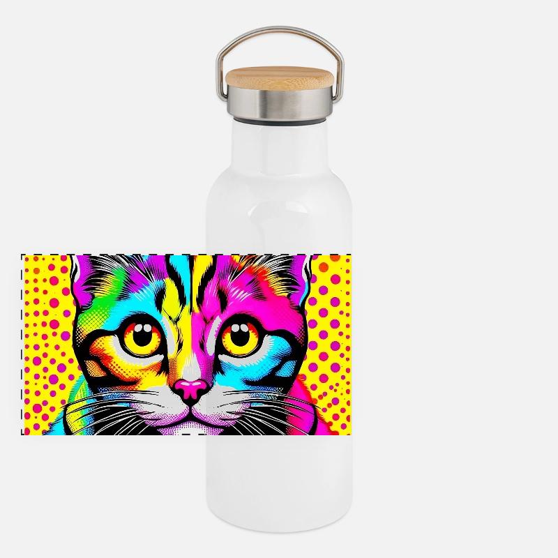 Chat Pop Art Gourde isotherme avec bouchon en bambou