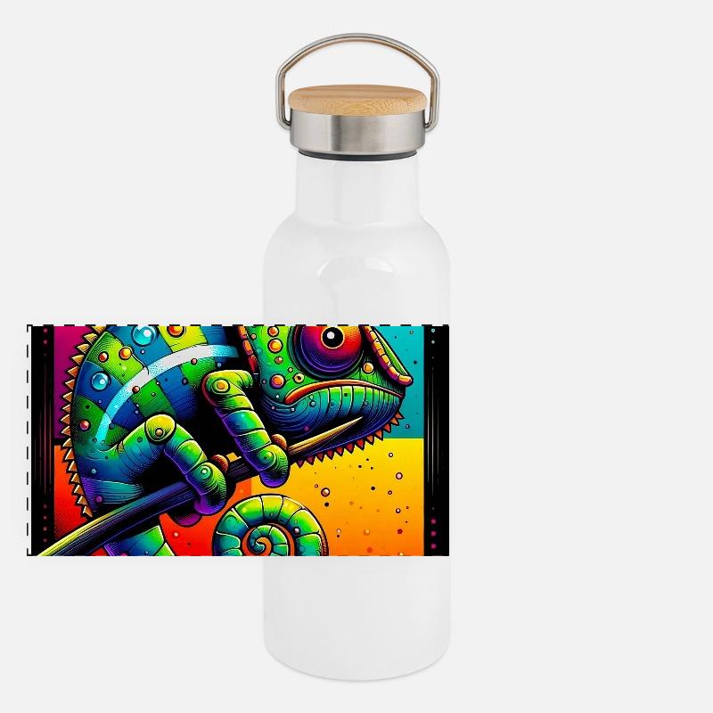 Chamäleon Panorama Thermosflasche mit Bambusdeckel