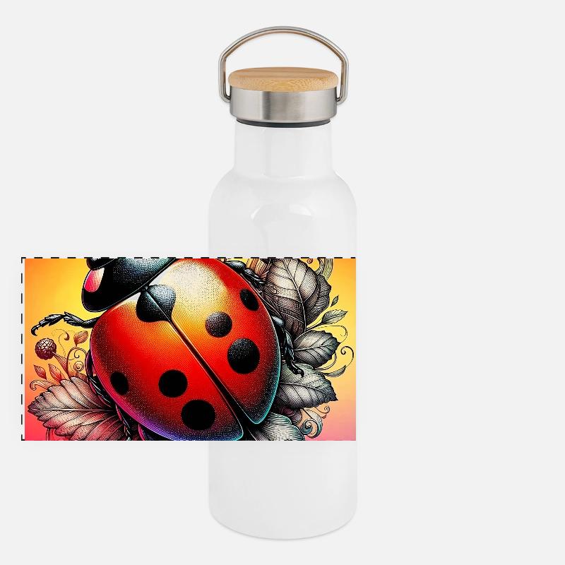 Marienkäfer Panorama Thermosflasche mit Bambusdeckel