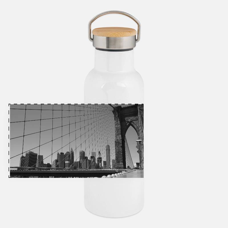 Brooklyn bridge - Panoramic Thermal Bottle with Bamboo Lid - white