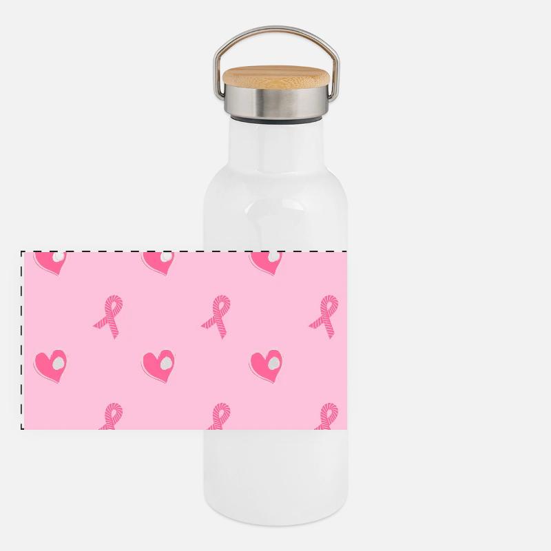 Pink Hearts and Ribbons Pattern Panoramic Thermal Bottle with Bamboo Lid