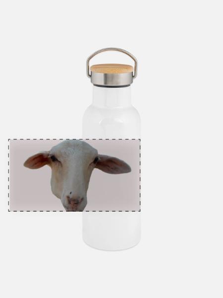 Schaf - Panorama Thermosflasche mit Bambusdeckel - Weiß