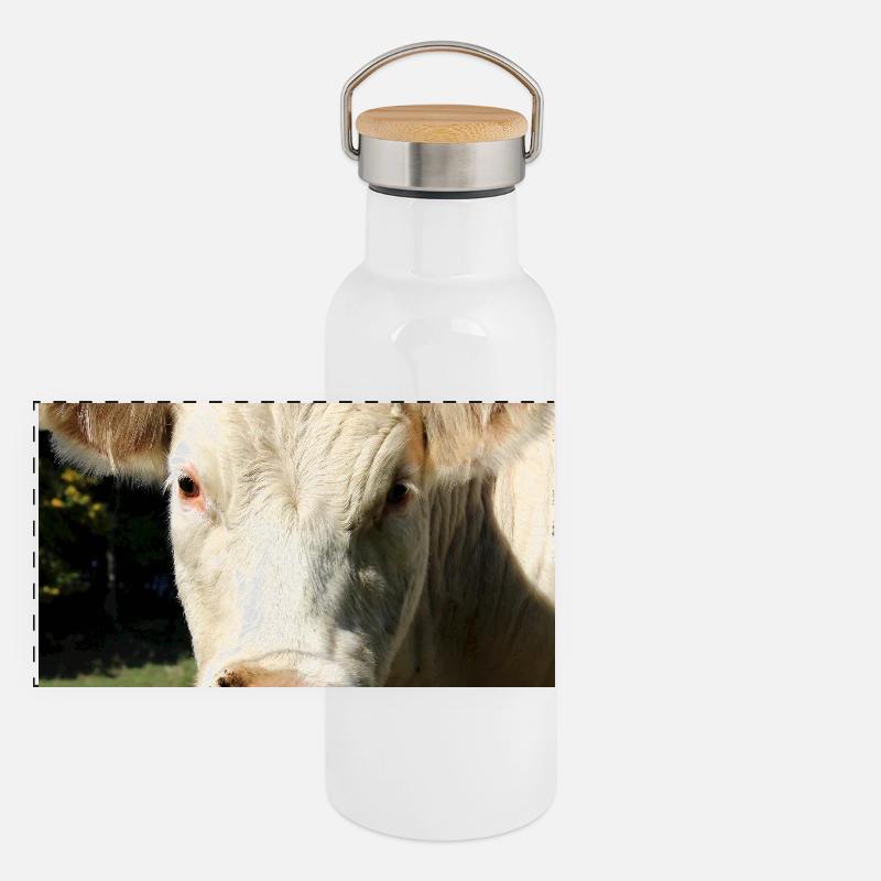 Affiche vache Gourde isotherme avec bouchon en bambou