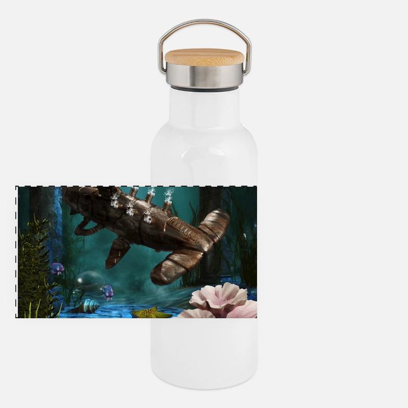Requin-marteau steampunk génial Gourde isotherme avec bouchon en bambou