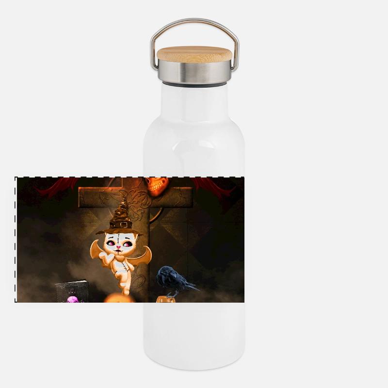 Macabre scene with Enchanted Cat Panoramic Thermal Bottle with Bamboo Lid