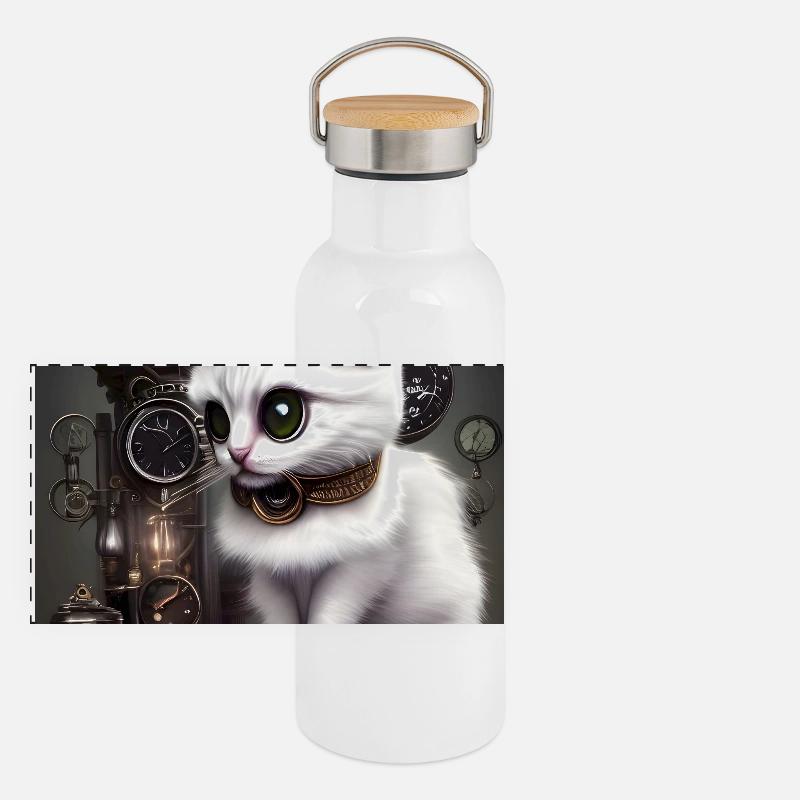Petit chat steampunk Gourde isotherme avec bouchon en bambou