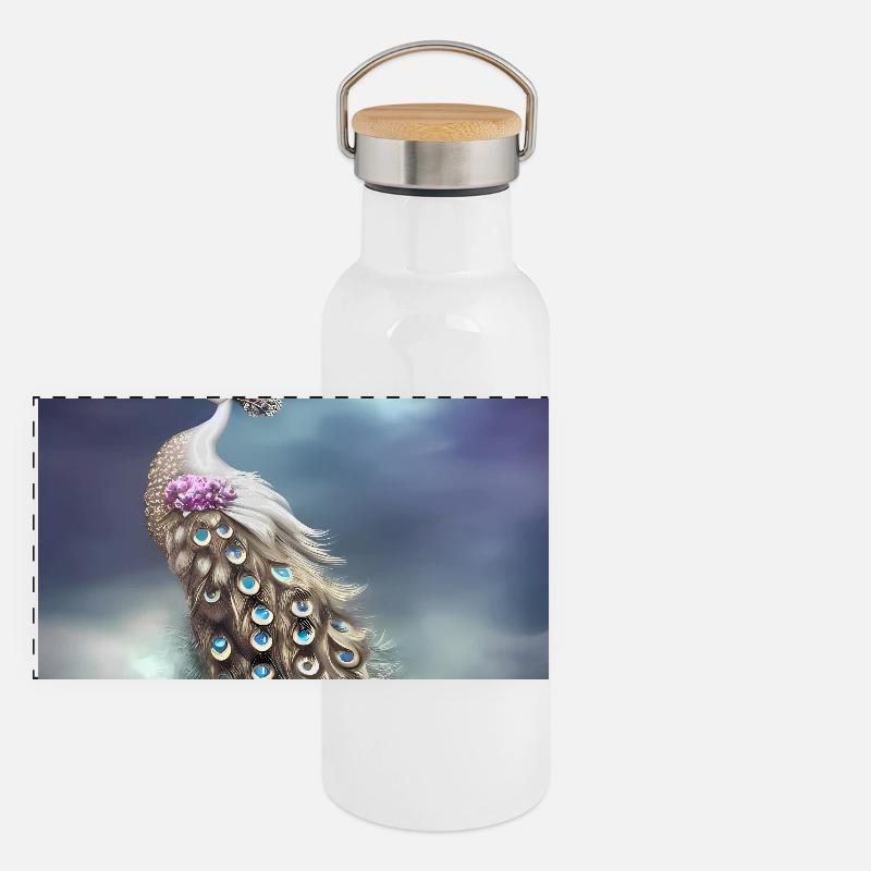 Wonderful elegant peacock Panoramic Thermal Bottle with Bamboo Lid