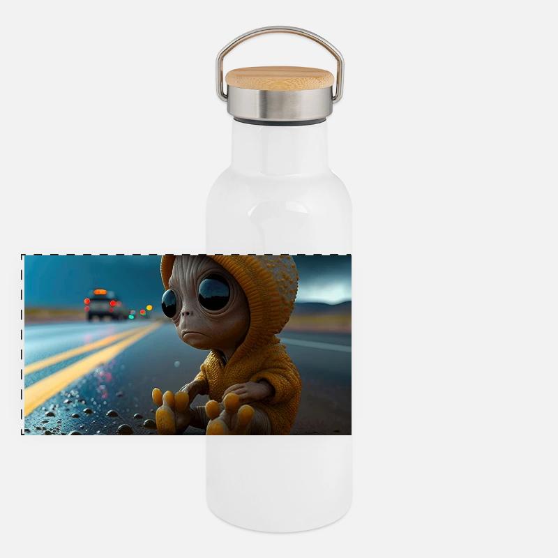 Bébé alien perdu sur la route Gourde isotherme avec bouchon en bambou
