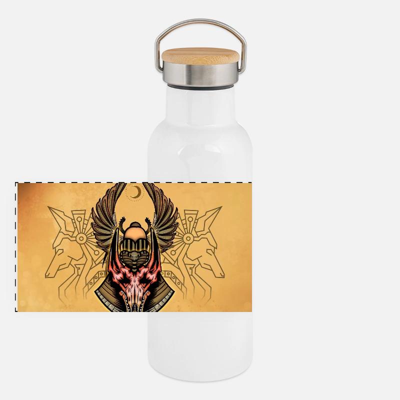 Ancient Egyptian beetle Panoramic Thermal Bottle with Bamboo Lid