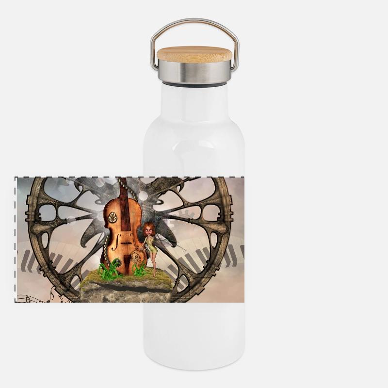 Violon steampunk avec petite fée Gourde isotherme avec bouchon en bambou