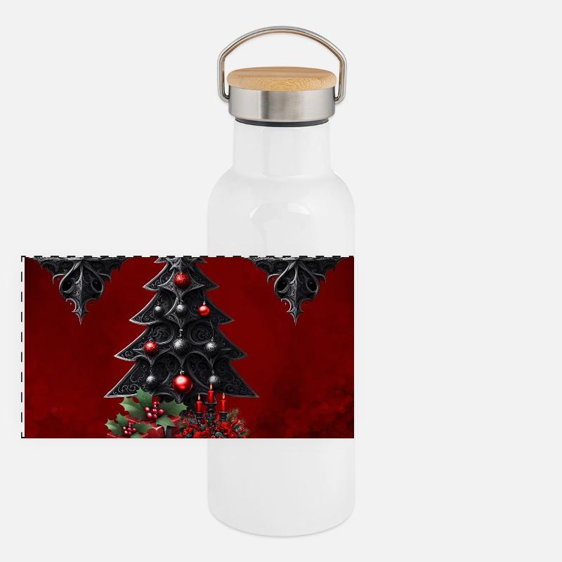 Wunderschöner gotischer Weihnachtsbaum Panorama Thermosflasche mit Bambusdeckel