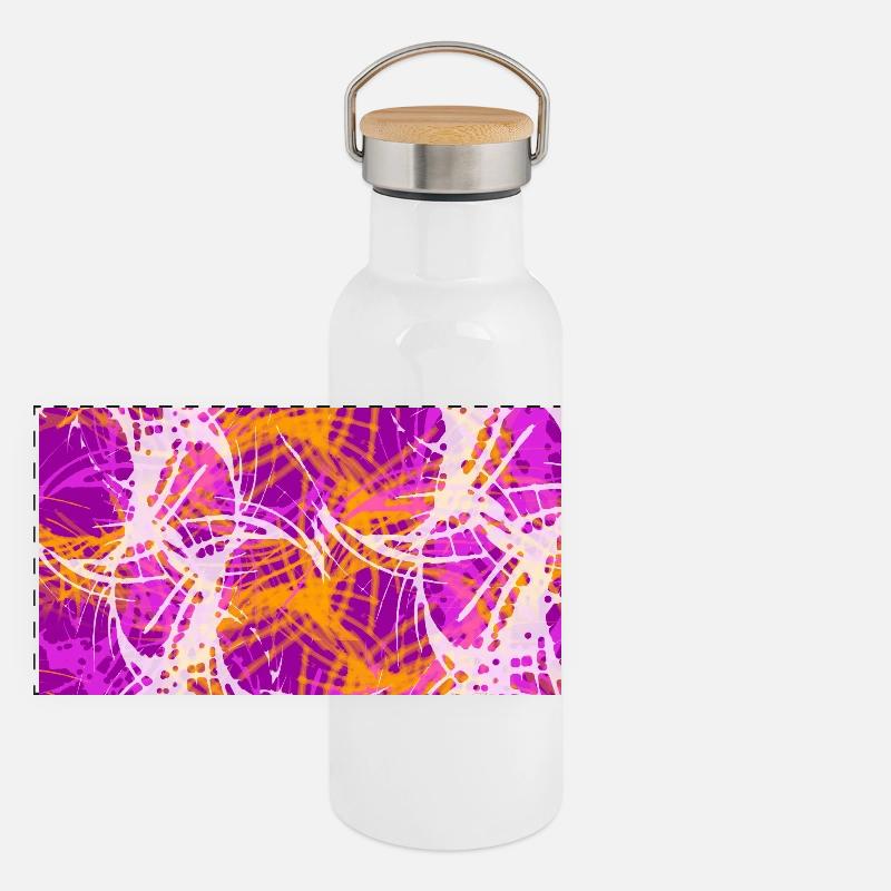 Abstrakte Farbschleifen in Lila und Orange Panorama Thermosflasche mit Bambusdeckel