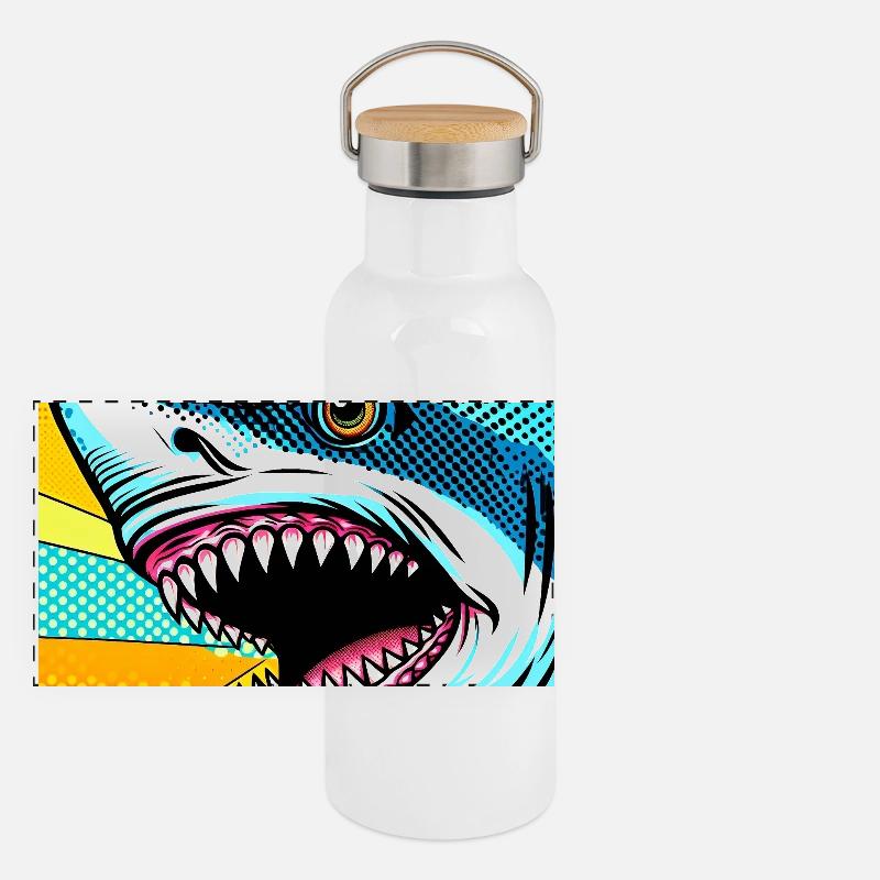 Requin Pop Art Gourde isotherme avec bouchon en bambou