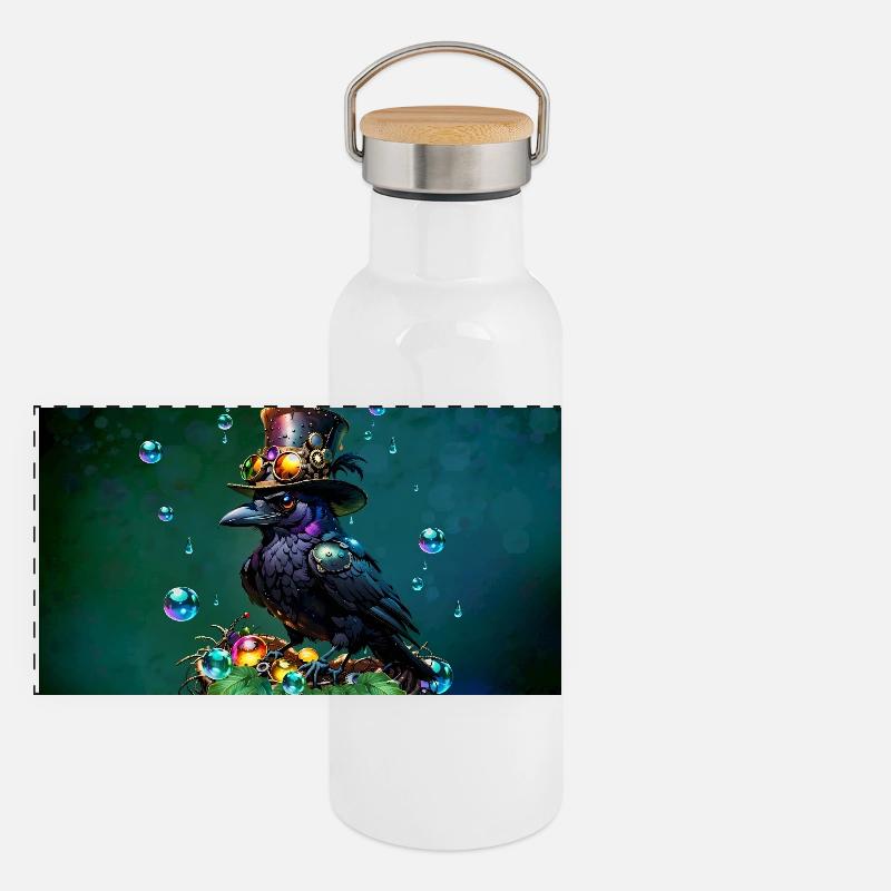 Fantastic Steampunk Raven Panoramic Thermal Bottle with Bamboo Lid