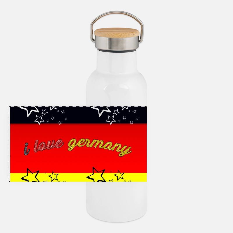 Ich liebe Deutschland Panorama Thermosflasche mit Bambusdeckel