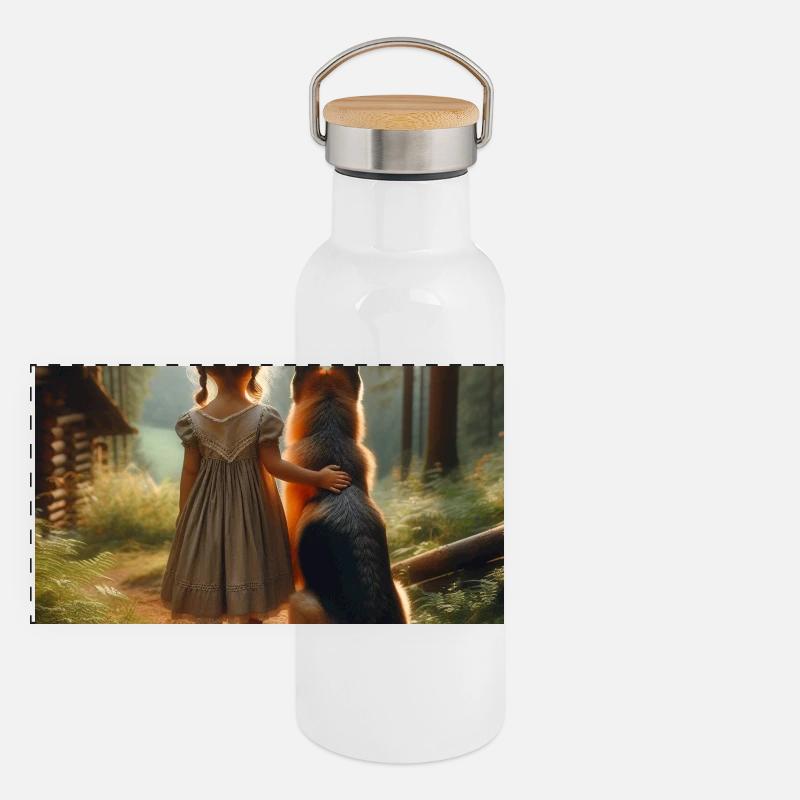 Deutscher Schäferhund Kunst Panorama Thermosflasche mit Bambusdeckel
