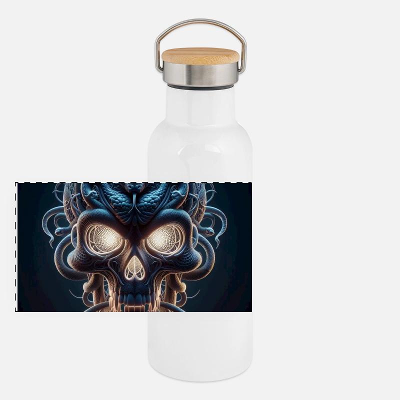 Crâne fusionné avec serpent 3D Gourde isotherme avec bouchon en bambou