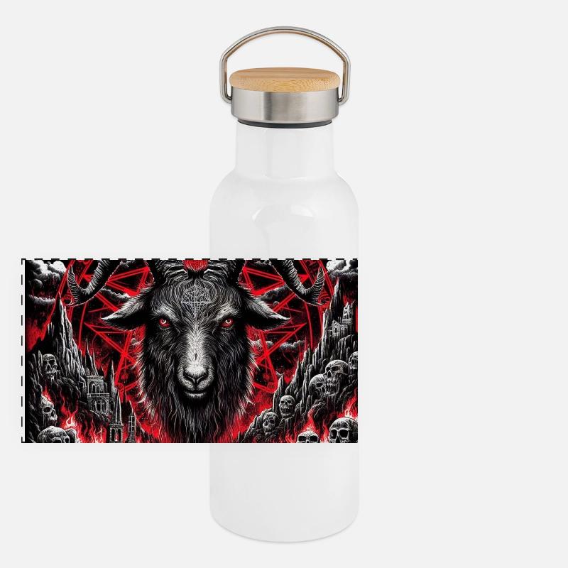 Ziegenbock Panorama Thermosflasche mit Bambusdeckel