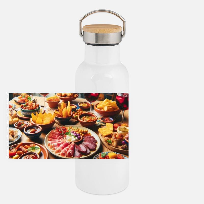 Spanische Tapas Panorama Thermosflasche mit Bambusdeckel