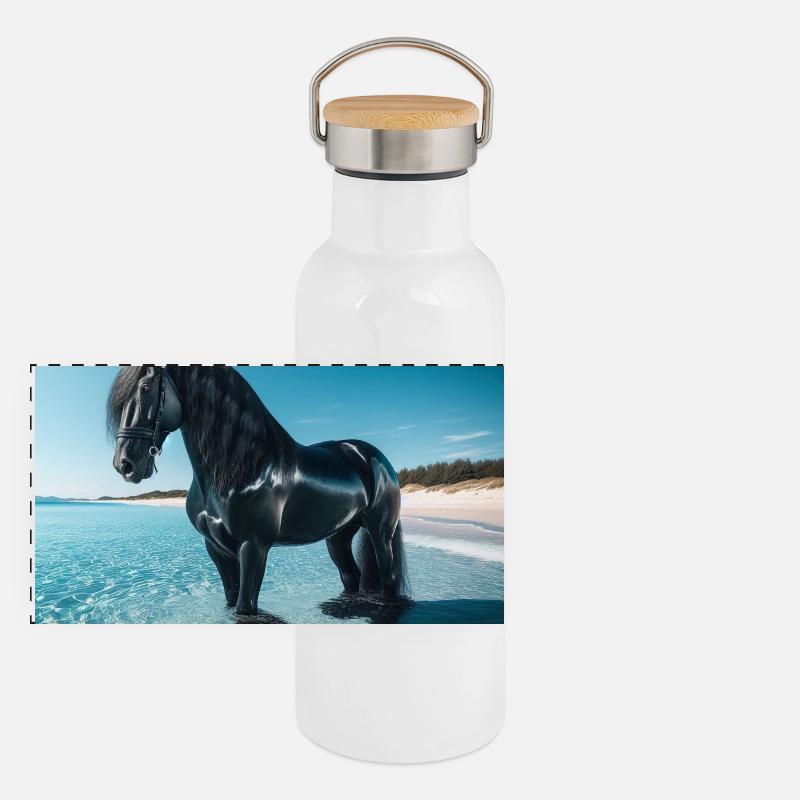 Cheval dans l’eau Gourde isotherme avec bouchon en bambou