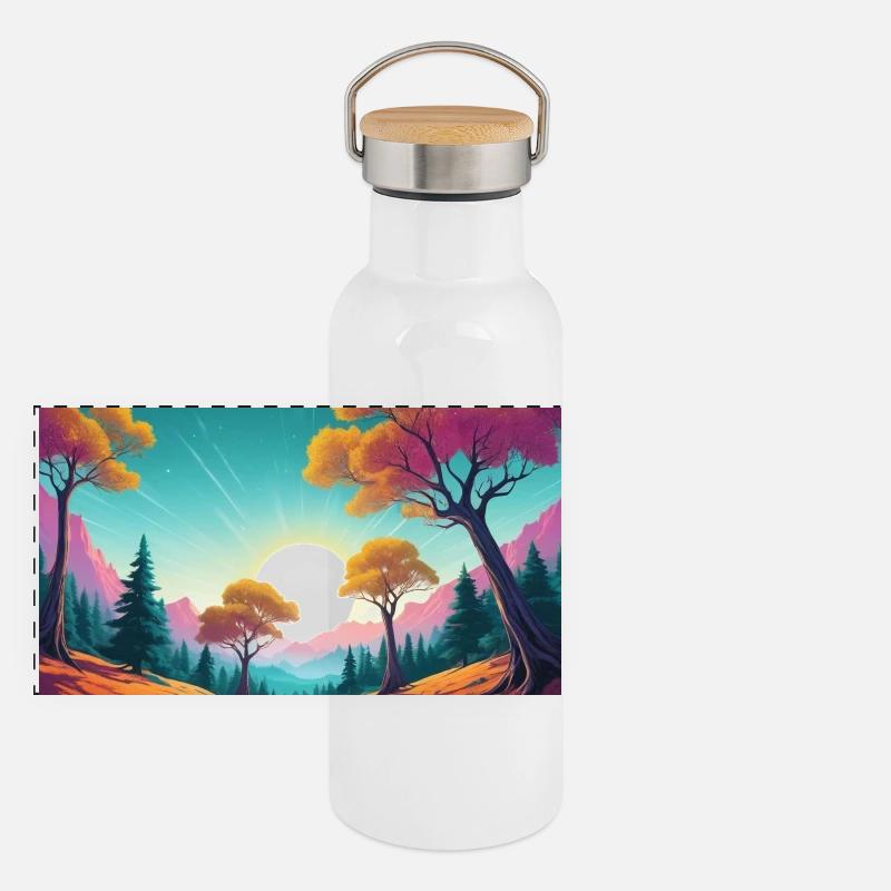 Coucher de soleil Gourde isotherme avec bouchon en bambou