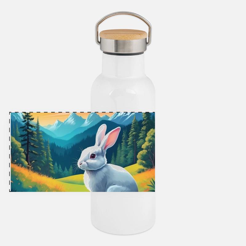 Häschen Panorama Thermosflasche mit Bambusdeckel
