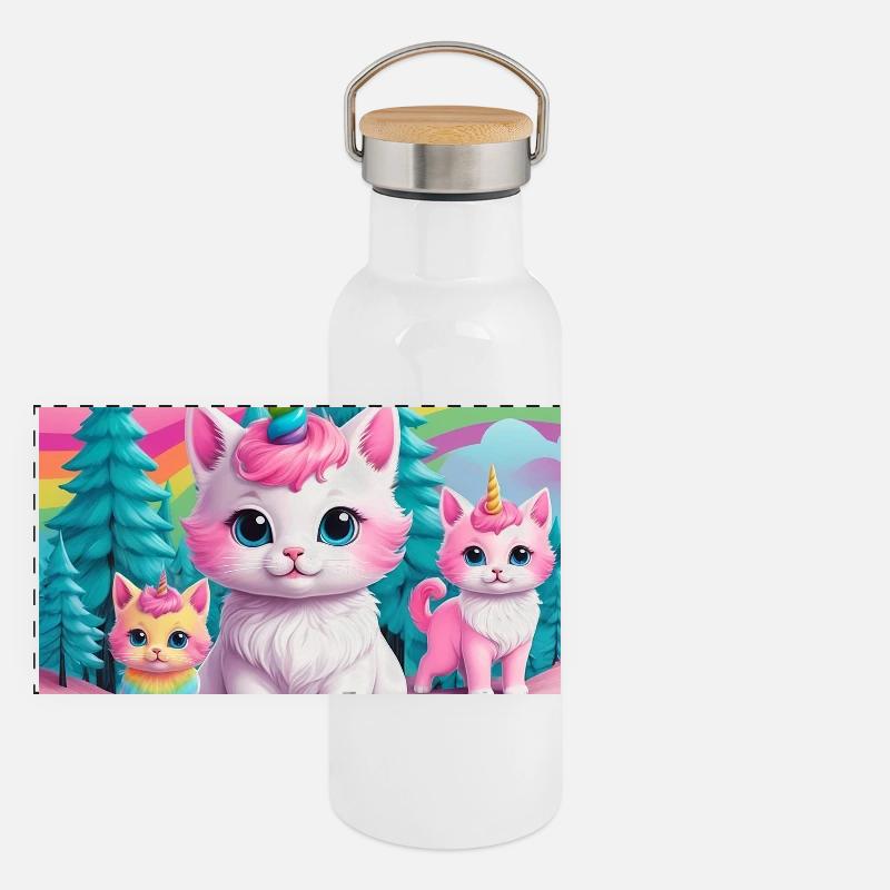 Unicorn Kittens - Panoramic Thermal Bottle with Bamboo Lid - white
