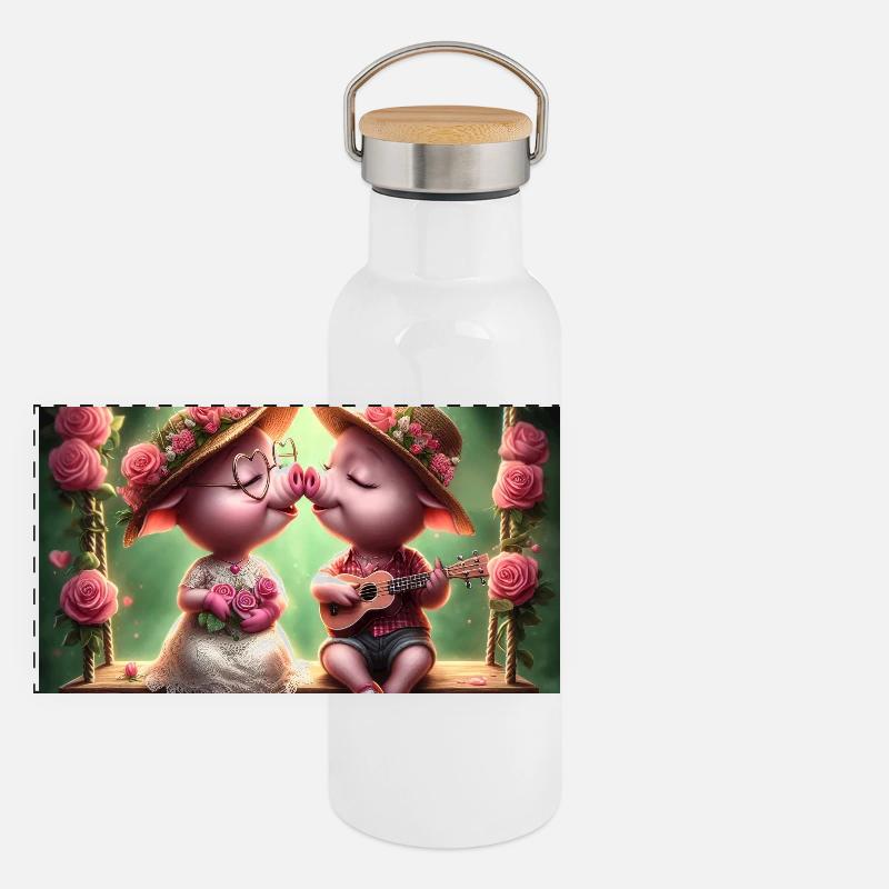 Saint Valentin Gourde isotherme avec bouchon en bambou