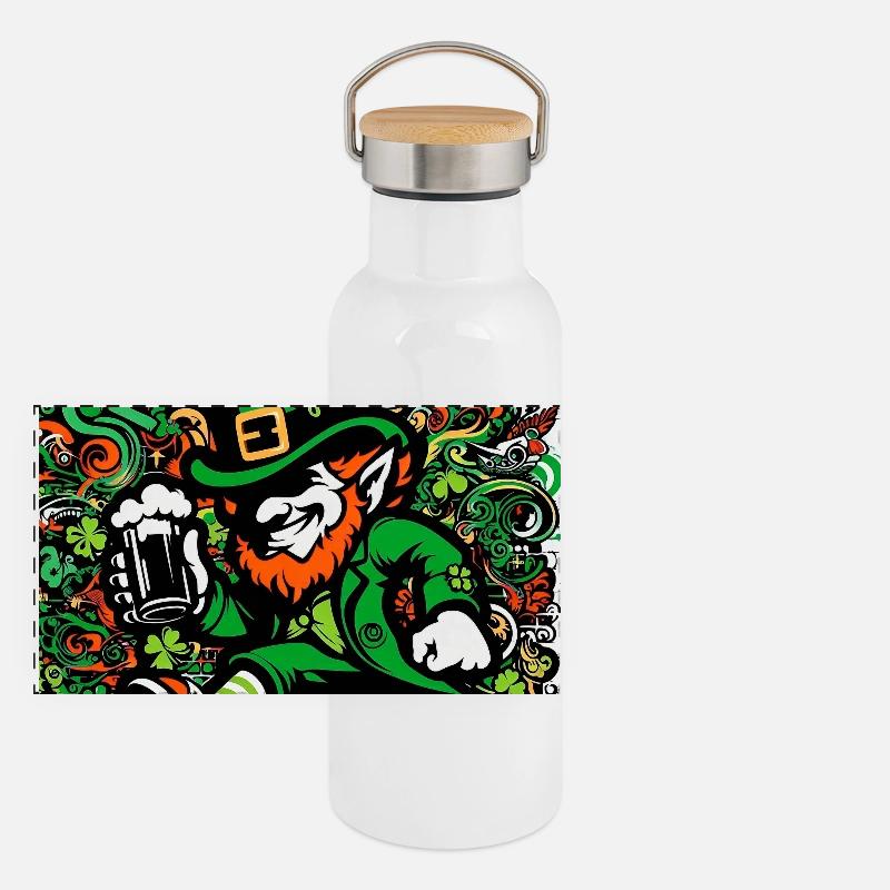 Leprechaun Irlande Gourde isotherme avec bouchon en bambou