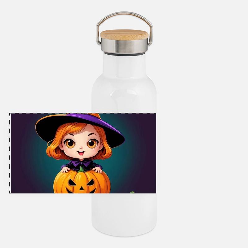 Sorcière citrouille d’Halloween Gourde isotherme avec bouchon en bambou