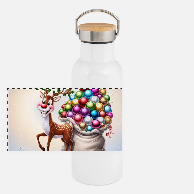 Renne mignon Gourde isotherme avec bouchon en bambou