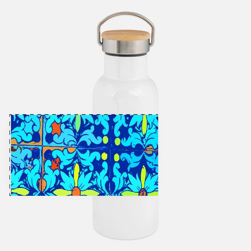 Blue ceramic Panoramic Thermal Bottle with Bamboo Lid