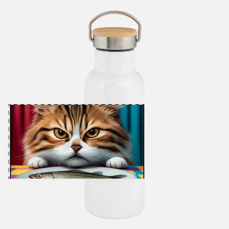 Chat avec du poisson Gourde isotherme avec bouchon en bambou