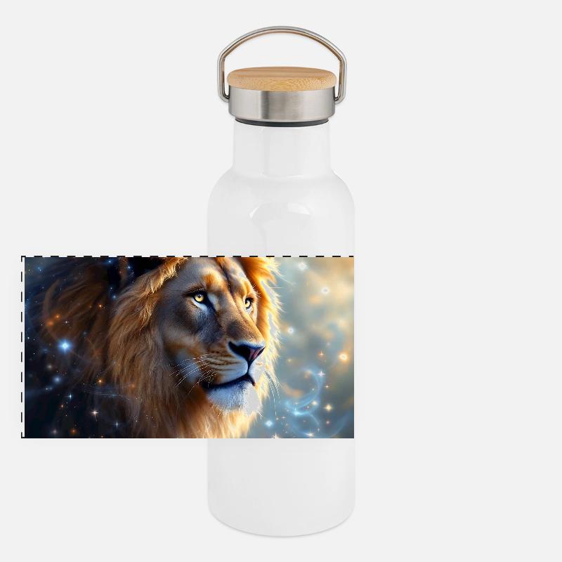 Power Animal Lion Panoramic Thermal Bottle with Bamboo Lid